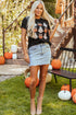 Festive Ghost And Pumpkin Graphic Rolled Cuff Tee