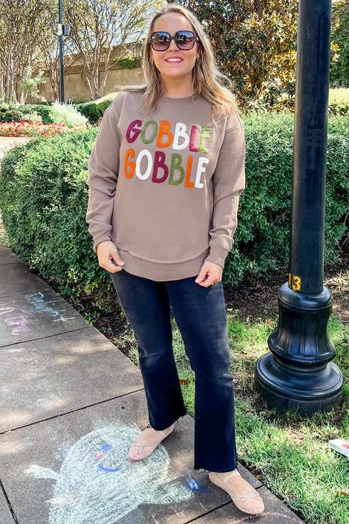 Festive Gobble Graphic Raw Hem Crew Neck Sweatshirt