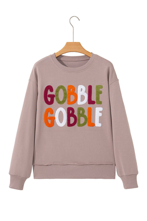Festive Gobble Graphic Raw Hem Crew Neck Sweatshirt