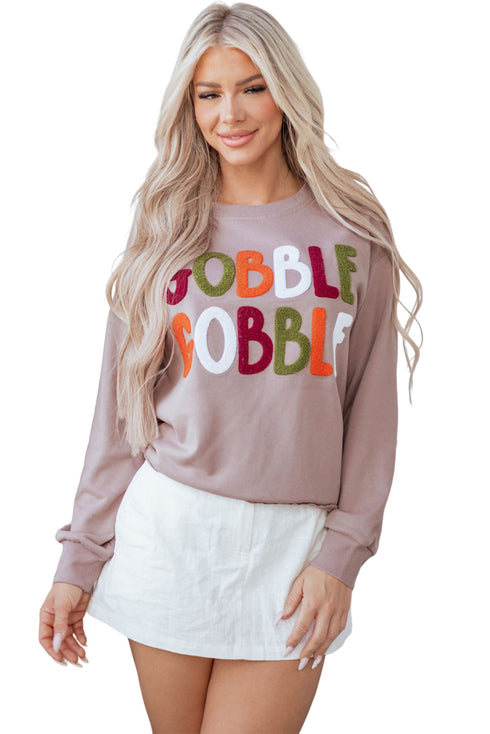 Festive Gobble Graphic Raw Hem Crew Neck Sweatshirt