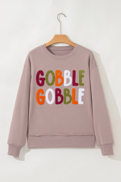 Festive Gobble Graphic Raw Hem Crew Neck Sweatshirt