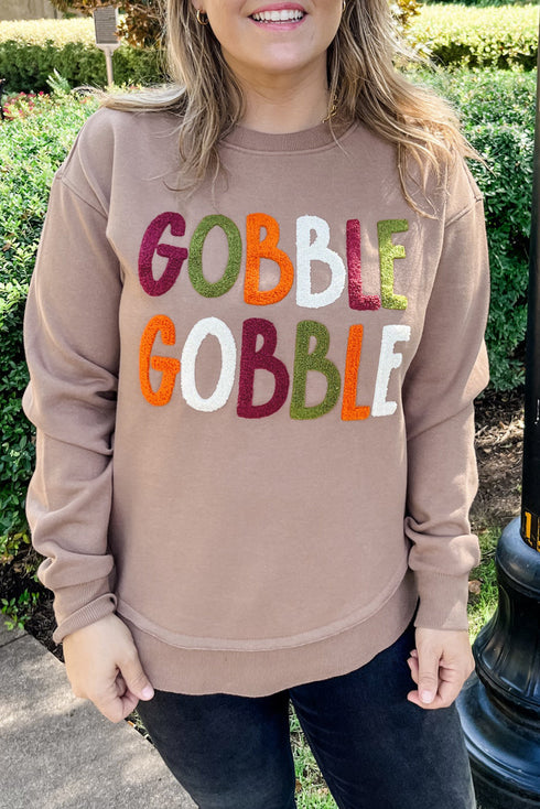 Festive Gobble Graphic Raw Hem Crew Neck Sweatshirt