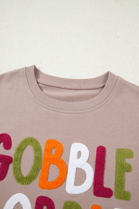 Festive Gobble Graphic Raw Hem Crew Neck Sweatshirt