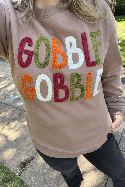 Festive Gobble Graphic Raw Hem Crew Neck Sweatshirt