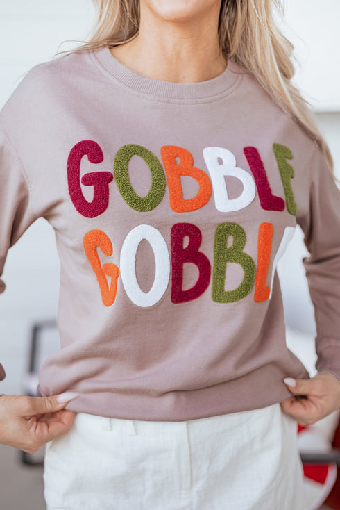 Festive Gobble Graphic Raw Hem Crew Neck Sweatshirt