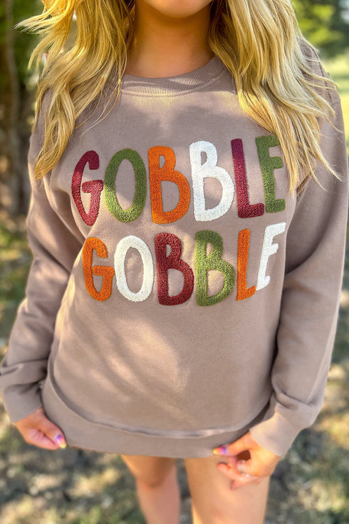Festive Gobble Graphic Raw Hem Crew Neck Sweatshirt