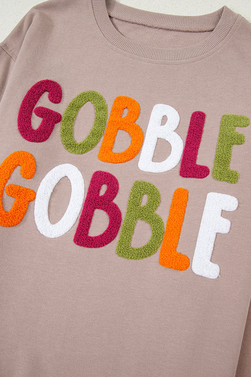 Festive Gobble Graphic Raw Hem Crew Neck Sweatshirt