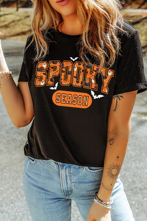 Festive Graphic Print Crew Neck Short Sleeve Tee