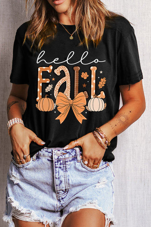 Festive Hello Fall Pumpkin Bow Graphic Tee