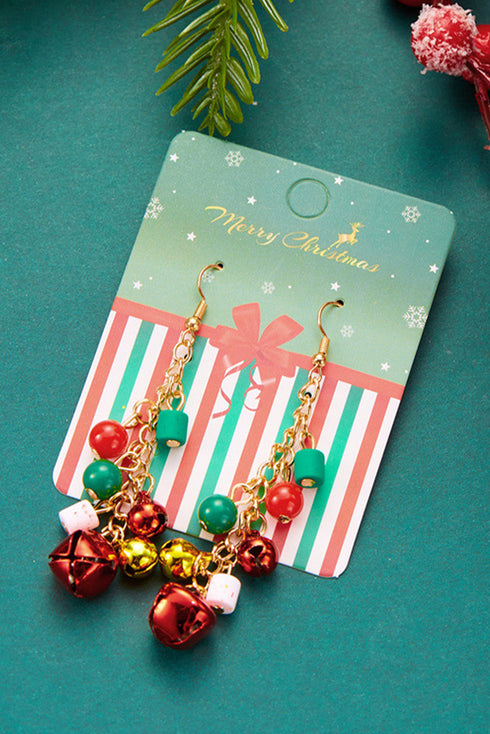 Festive Holiday Bell Charm Dangle Hook Earrings