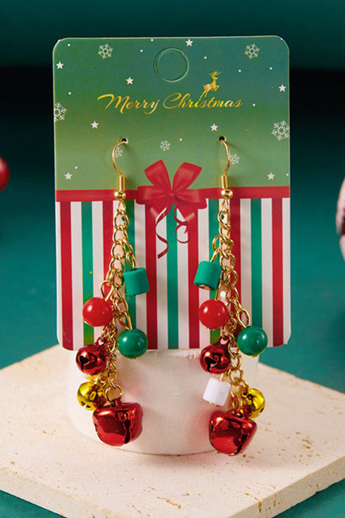 Festive Holiday Bell Charm Dangle Hook Earrings