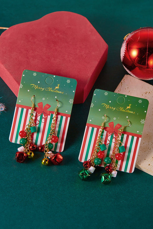 Festive Holiday Bell Charm Dangle Hook Earrings