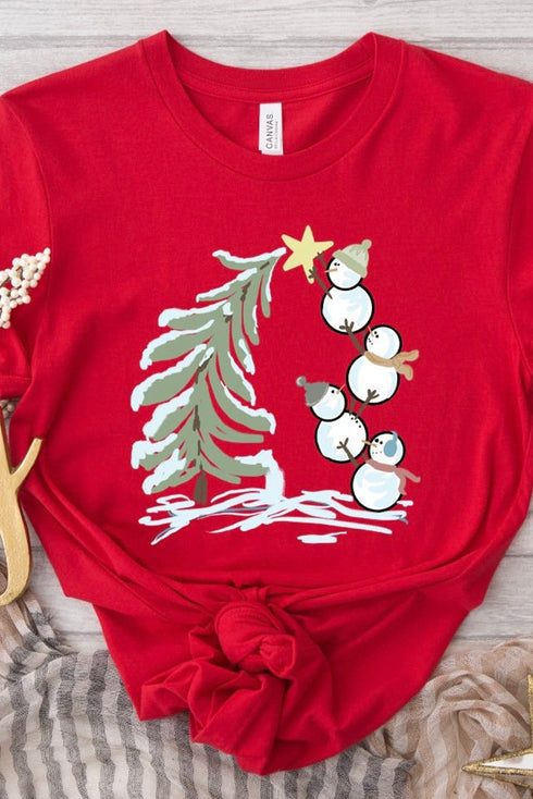 Festive Holiday Snowman Graphic Print Short Sleeve Crewneck T Shirt