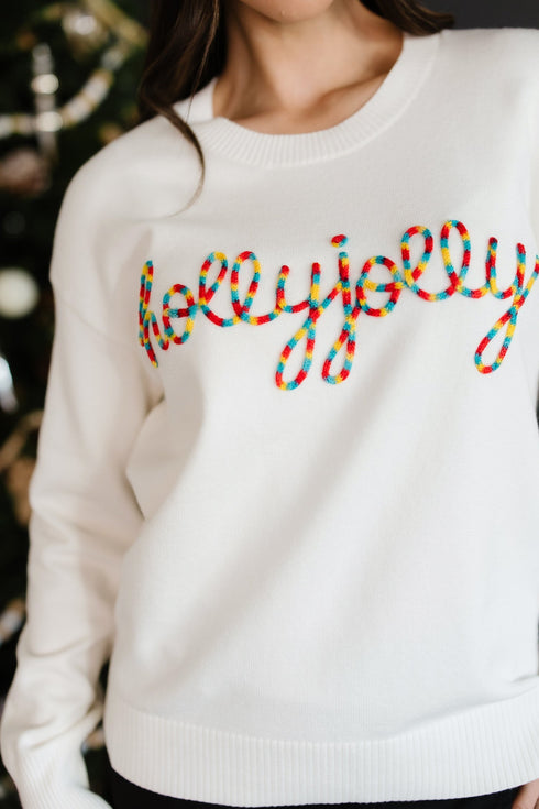 Festive Holly Jolly Script Graphic Pullover Sweater