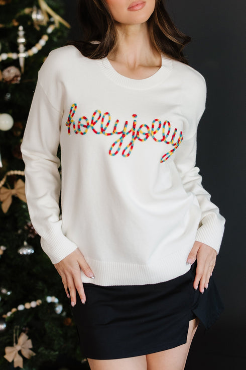 Festive Holly Jolly Script Graphic Pullover Sweater