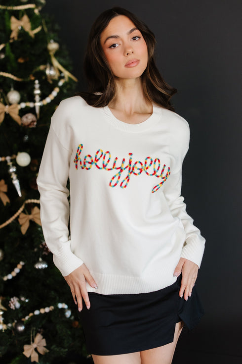 Festive Holly Jolly Script Graphic Pullover Sweater