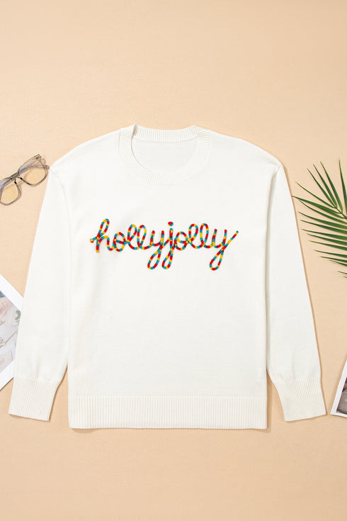 Festive Holly Jolly Script Graphic Pullover Sweater