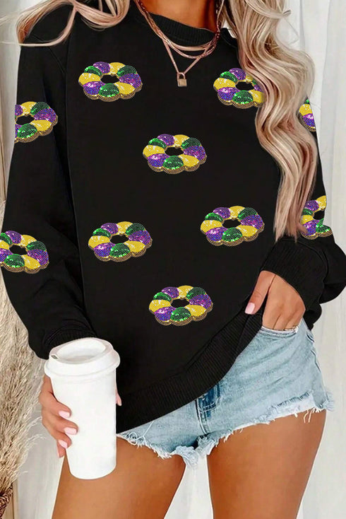 Festive King Cake Graphic Crew Neck Sweatshirt