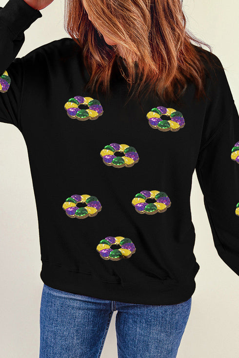 Festive King Cake Graphic Crew Neck Sweatshirt