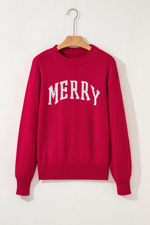 Festive Merry Graphic Crew Neck Knit Sweater