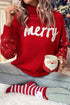 Festive Merry Graphic Sequin Sleeve Turtleneck Sweater