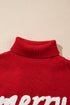 Festive Merry Graphic Sequin Sleeve Turtleneck Sweater