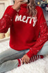 Festive Merry Graphic Sequin Sleeve Turtleneck Sweater
