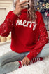 Festive Merry Graphic Sequin Sleeve Turtleneck Sweater