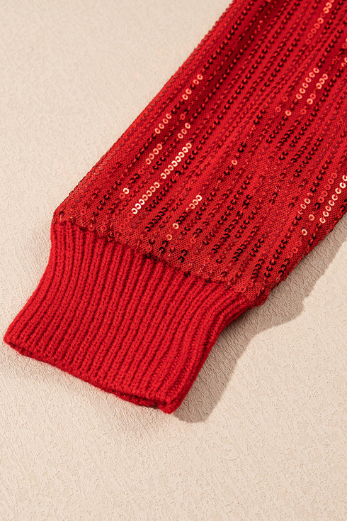 Festive Merry Graphic Sequin Sleeve Turtleneck Sweater