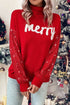 Festive Merry Graphic Sequin Sleeve Turtleneck Sweater