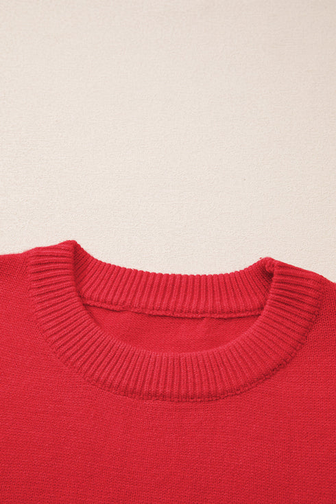 Festive Merry Letter Print Drop Shoulder Knit Sweater