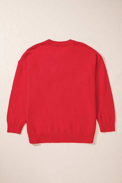 Festive Merry Letter Print Drop Shoulder Knit Sweater