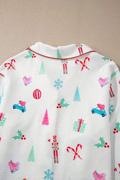 Festive Nutcracker And Tree Print Pajama Set