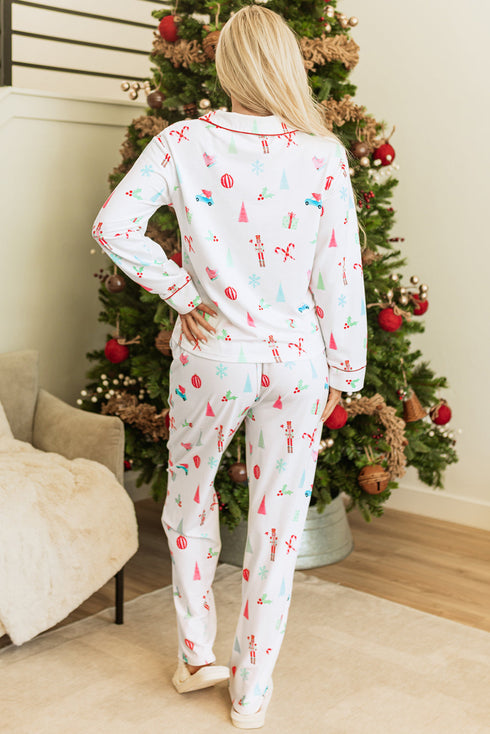 Festive Nutcracker And Tree Print Pajama Set