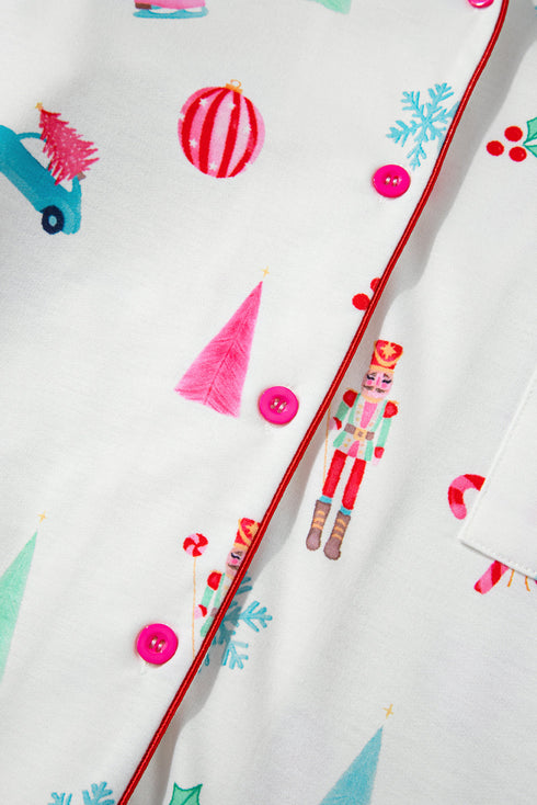 Festive Nutcracker And Tree Print Pajama Set