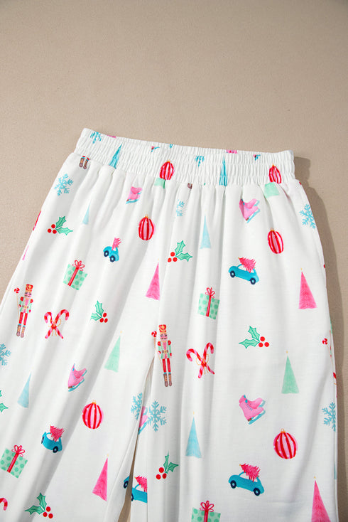 Festive Nutcracker And Tree Print Pajama Set