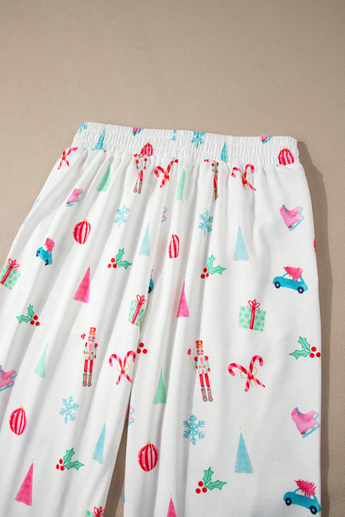 Festive Nutcracker And Tree Print Pajama Set