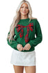 Festive Plaid Bow Graphic Crew Neck Knit Sweater