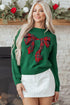 Festive Plaid Bow Graphic Crew Neck Knit Sweater