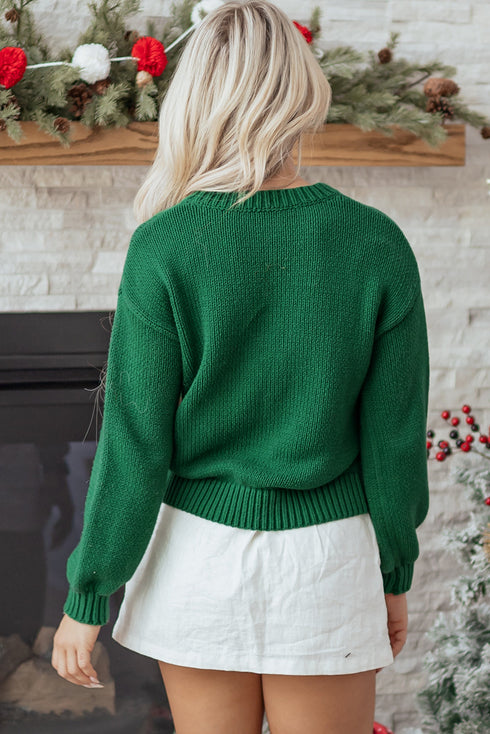 Festive Plaid Bow Graphic Crew Neck Knit Sweater