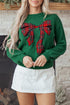 Festive Plaid Bow Graphic Crew Neck Knit Sweater