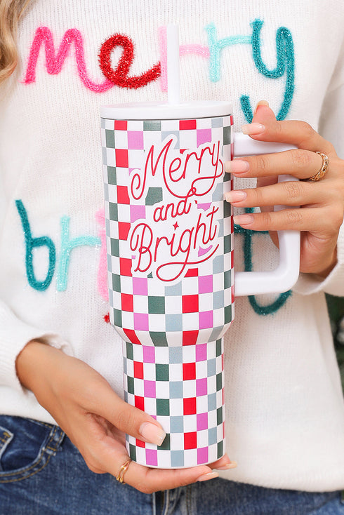 Festive Plaid Graphic Alloy Travel Tumbler With Handle