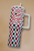 Festive Plaid Graphic Alloy Travel Tumbler With Handle
