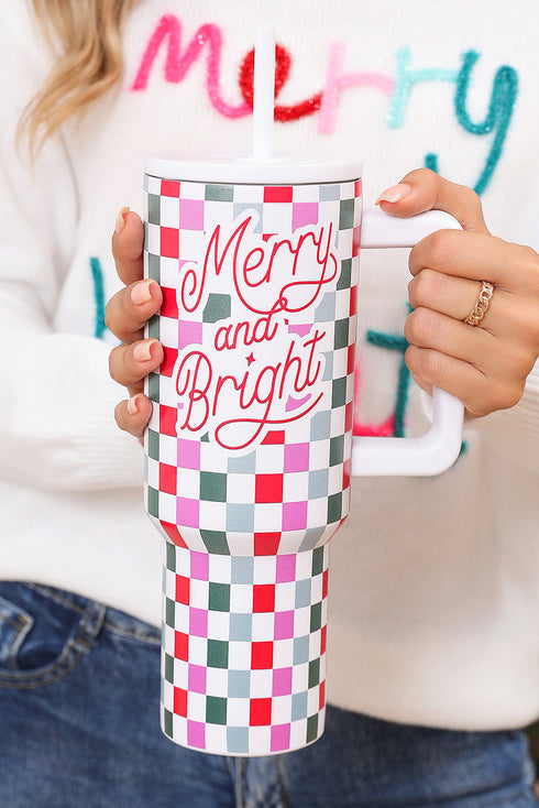 Festive Plaid Graphic Alloy Travel Tumbler With Handle