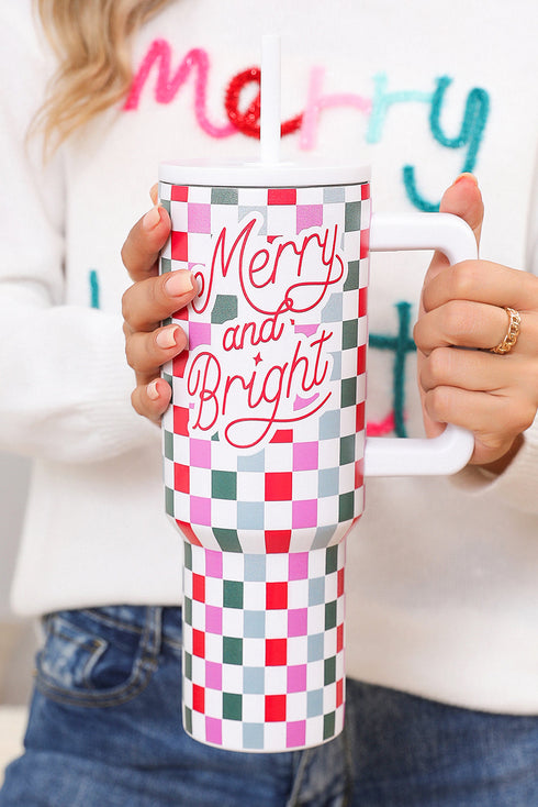 Festive Plaid Graphic Alloy Travel Tumbler With Handle