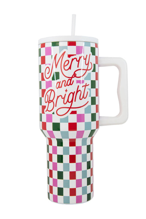 Festive Plaid Graphic Alloy Travel Tumbler With Handle