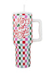 Festive Plaid Graphic Alloy Travel Tumbler With Handle