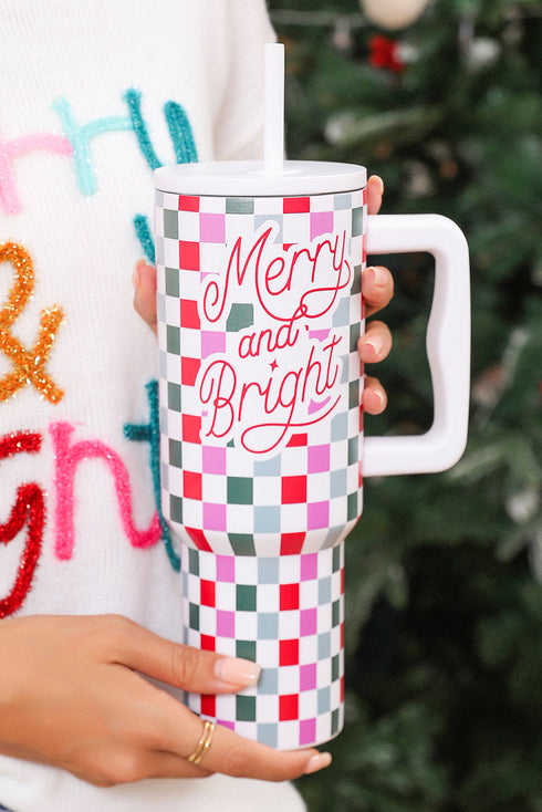 Festive Plaid Graphic Alloy Travel Tumbler With Handle