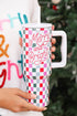 Festive Plaid Graphic Alloy Travel Tumbler With Handle