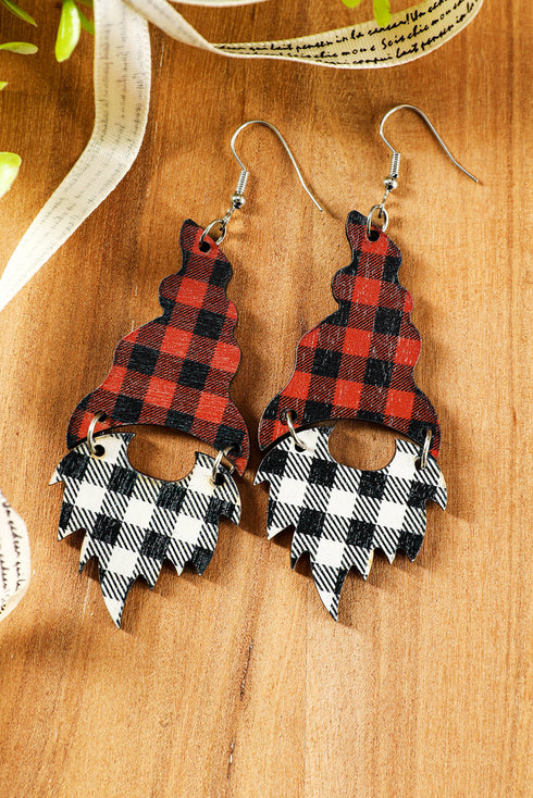 Festive Plaid Print Lightweight Wood Dangle Earrings